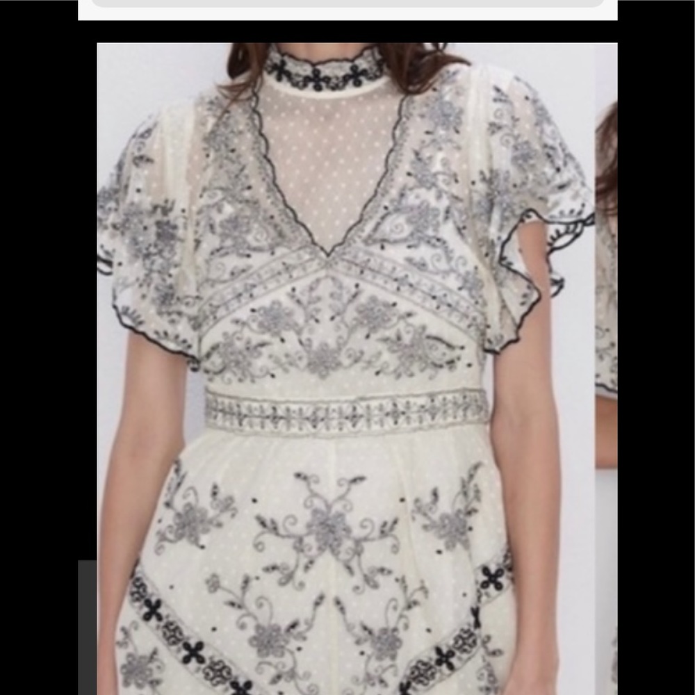 Zara white and black beaded dress
